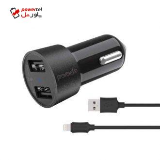 شارژر فندکی پرودو مدل PD-M8J622L-BK به همراه کابل تبدیل لایتنینگ