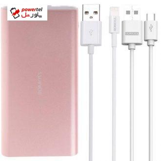 شارژر همراه روموس مدل GT1 با ظرفیت 10000 میلی آمپر ساعت به همراه کابل‌ microUSB و لایتنینگ