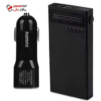 شارژر همراه ریمکس مدل RPP-102 ظرفیت 20000 میلی آمپر ساعت به همراه شارژر فندکی ریمکس