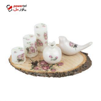 شمع طرح گل کد 01 مجموعه 3 عددی به همراه انار و پرنده دکوری