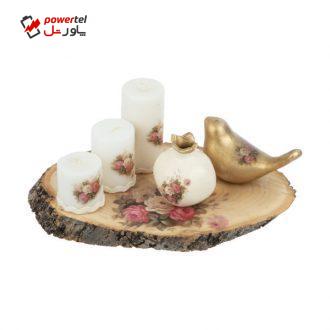 شمع طرح گل کد 02 مجموعه 3 عددی به همراه انار و پرنده دکوری