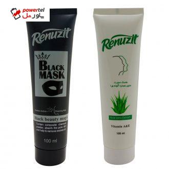 ماسک صورت رینو زیت مدل Black Mask حجم 100 میلی لیتر به همراه ماسک صورت مدل آلوئه ورا حجم 100 میلی لیتر