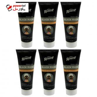ماسک صورت رینو زیت مدل Black mask carbon active حجم 75 میلی لیتر مجموعه 6 عددی