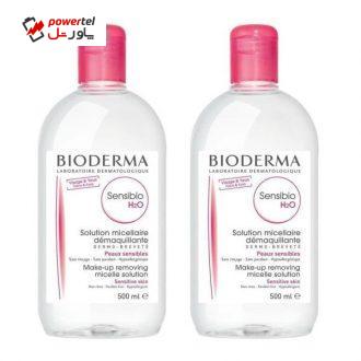 محلول پاک کننده آرایش صورت بایودرما مدل Sensibio H2O حجم 500 میلی لیتر مجموعه 2 عددی