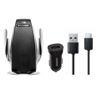 پایه نگهدارنده و شارژر بی سیم گوشی موبایل مدل S5 به همراه شارژر فندکی و کابل تبدیل USB-C