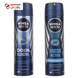 پک اسپری مردانه نیوآ مدل Fresh Active و Cool Kick حجم 150 میلی لیتر – بسته 2 عددی پک اسپری مردانه نیوآ مدل Fresh Active و Cool Kick حجم 150 میلی لیتر – بسته 2 عددی