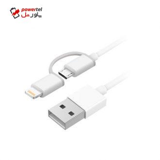 کابل تبدیل دوکاره USB به لایتنینگ/Micro USB زد ام آی مدل al801 طول 1 متر