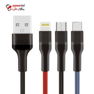 کابل تبدیل USB به لایتنینگ/ USB-C /micro USB ارلدام مدل EC-imc-067 طول 1 متر