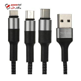 کابل تبدیل USB به لایتنینگ/ microUSB /USB-C یسیدو مدل CA20 طول 1.2 متر