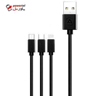 کابل تبدیل USB به لایتنینگ/USB-C/microUSB اسزون مدل aio-100 طول 1 متر کابل تبدیل USB به لایتنینگ/USB-C/microUSB اسزون مدل aio-100 طول 1 متر