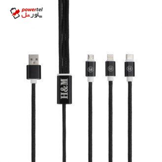کابل تبدیل USB به لایتنینگ/USB-C/microUSB اچ اند ام مدل C08 طول 1.2 متر کابل تبدیل USB به لایتنینگ/USB-C/microUSB اچ اند ام مدل C08 طول 1.2 متر