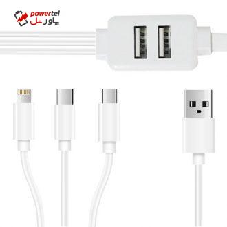 کابل تبدیل USB به لایتنینگ/USB-C/microUSB مدل CA009A طول 1 متر کابل تبدیل USB به لایتنینگ/USB-C/microUSB مدل CA009A طول 1 متر