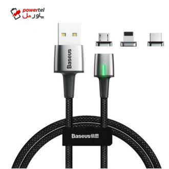 کابل تبدیل USB به لایتنینگ/microUSB/USB-C باسئوس مدل TZCAXC-A01 طول 1 متر