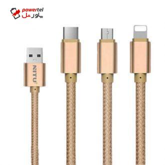 کابل تبدیل USB به لایتنینگ/microUSB/USB-C نیتو مدل NT-UC003 طول 1.2 متر کابل تبدیل USB به لایتنینگ/microUSB/USB-C نیتو مدل NT-UC003 طول 1.2 متر