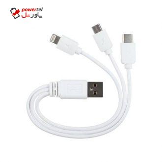 کابل تبدیل USB به USB-C/ لایتنینگ/microUSB مدل UNI11 طول 0.21 متر