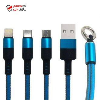 کابل تبدیل USB به USB-C/ لایتنینگ/microUSB مدل UNI13 طول 0.15 متر