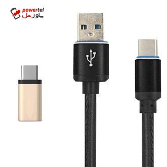 کابل تبدیل USB به USB-C مدل pu-sm22 طول 1 متر به همراه مبدل microUSB به USB-C