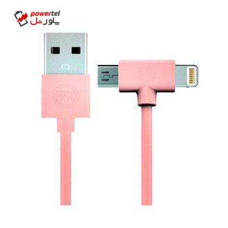 کابل تبدیل USB به microUSB/لایتنینگ دابلیو کی مدل AXE WDC-008 به طول 1 متر