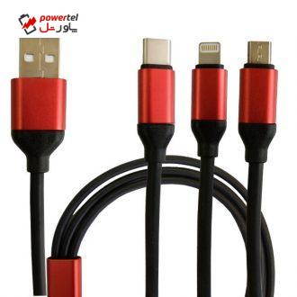 کابل تبدیل USB به microUSB/لایتنینگ/USB-C مدل 3In1 به طول 1.2 متر کابل تبدیل USB به microUSB/لایتنینگ/USB-C مدل 3In1 به طول 1.2 متر
