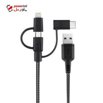 کابل تبدیل USB به microUSB/ لایتنینگ/ USB-C انرجیا مدل Nylotough طول 0.3 متر