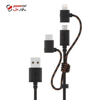 کابل تبدیل USB به microUSB / لایتنینگ / USB-C موشی مدل M-85 طول 1 متر