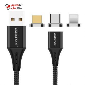 کابل تبدیل USB به microUSB /USB-C/لایتنینگ گرین پورت مدل K002 طول 1 متر کابل تبدیل USB به microUSB /USB-C/لایتنینگ گرین پورت مدل K002 طول 1 متر