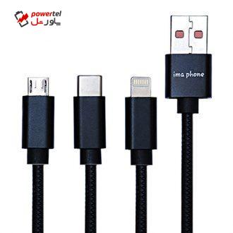 کابل تبدیل USB به microUSB / USB-C / لایتنینگ ایمافون مدل iP-103 طول 1.2 متر