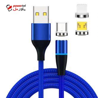 کابل تبدیل USB به microUSB /USB-C/ لایتنینگ مدل K001 طول 1 متر