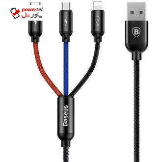 کابل تبدیل USB به microUSB/USB-C /لایتنینگ باسئوس مدل CAMLT-ASY01 طول 0.3 متر