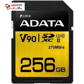کارت حافظه SDXC ای دیتا مدل Premier ONE V90 کلاس 10 استاندارد UHS-II U3 سرعت 275MBps ظرفیت 256 گیگابایت کارت حافظه SDXC ای دیتا مدل Premier ONE V90 کلاس 10 استاندارد UHS-II U3 سرعت 275MBps ظرفیت 256 گیگابایت