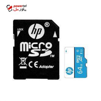 کارت حافظه‌ microSDHC اچ پی مدل MX310 کلاس 10 استاندارد UHS-I U1 سرعت 100MBps ظرفیت 64 گیگابایت به همراه آداپتور SD