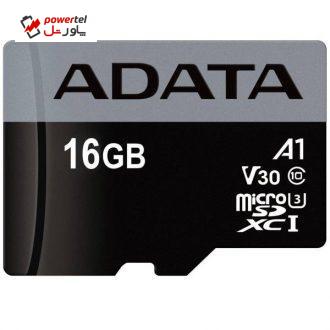 کارت حافظه‌ microSDHC ای دیتا مدل Premier Pro V30 A1 کلاس 10 استاندارد UHS-I U3 سرعت 100MBps ظرفیت 16 گیگابایت