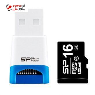 کارت حافظه microSDHC سیلیکون پاور مدل Stylish کلاس 4 استاندارد U3 سرعت 60MBps ظرفیت 16 گیگابایت به همراه کارت خوان کارت حافظه microSDHC سیلیکون پاور مدل Stylish کلاس 4 استاندارد U3 سرعت 60MBps ظرفیت 16 گیگابایت به همراه کارت خوان