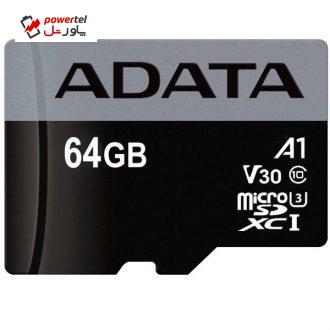 کارت حافظه microSDXC ای دیتا مدل Premier Pro V30 A1 کلاس 10 استاندارد UHS-I U3 سرعت 100MBps ظرفیت 64 گیگابایت کارت حافظه microSDXC ای دیتا مدل Premier Pro V30 A1 کلاس 10 استاندارد UHS-I U3 سرعت 100MBps ظرفیت 64 گیگابایت