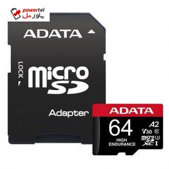 کارت حافظه‌ microSDXC مدل HIGH ENDURANCE کلاس 10 استاندارد UHS-I U3 سرعت 100MBps ظرفیت 64 گیگابایت به همراه آداپتور SD