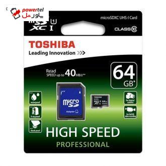 کارت حافظه توشیبا مدل High Speed Professional کلاس 10 استاندارد UHS-I U1 سرعت 40MBps به همراه آداپتور SD ظرفیت 64 گیگابایت