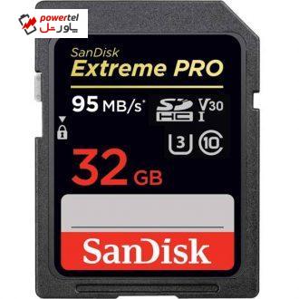 کارت حافظه SDHC سن دیسک مدل Extreme Pro V30 کلاس 10 استاندارد UHS-I U3 سرعت 633X 95MBps ظرفیت 32 گیگابایت
