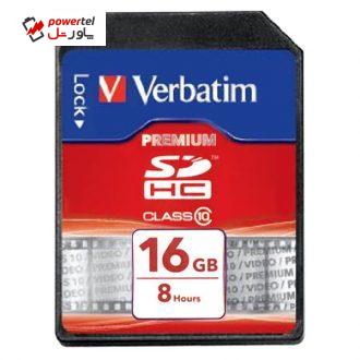 کارت حافظه SDHC ورباتیم مدل Premium کلاس 10 سرعت 10MBps ظرفیت 16 گیگابایت