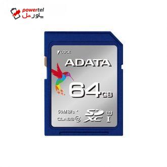 کارت حافظه‌ SDXC ای دیتا مدل Premier کلاس 10 استاندارد UHS-I U3 سرعت 95MBps ظرفیت 64 گیگابایت