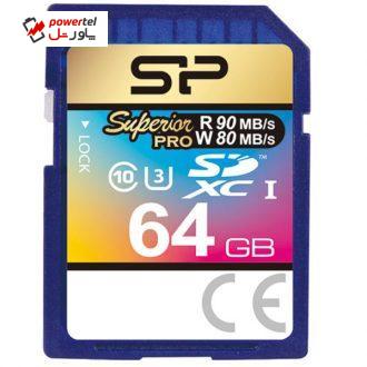 کارت حافظه SDXC سیلیکون پاور مدل Superior Pro کلاس 10 استاندارد UHS-I U3 سرعت 90MBps ظرفیت 64 گیگابایت کارت حافظه SDXC سیلیکون پاور مدل Superior Pro کلاس 10 استاندارد UHS-I U3 سرعت 90MBps ظرفیت 64 گیگابایت