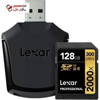 کارت حافظه SDXC لکسار مدل Professional کلاس 10 استاندارد UHS-II U3 سرعت 2000X به همراه ریدر UHS-II ظرفیت 128 گیگابایت کارت حافظه SDXC لکسار مدل Professional کلاس 10 استاندارد UHS-II U3 سرعت 2000X به همراه ریدر UHS-II ظرفیت 128 گیگابایت