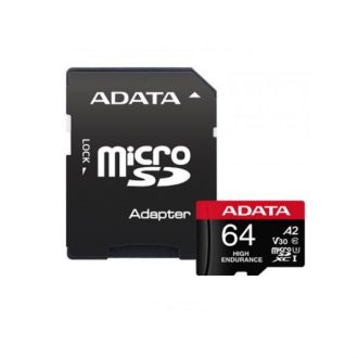 کارت حافظه   microSD  ای دیتا مدل HIGH ENDURANCE کلاس A2 V30 استاندارد UHS-I U3 سرعت 100MBps ظرفیت 64 گیگابایت به همراه آداپتور SD
