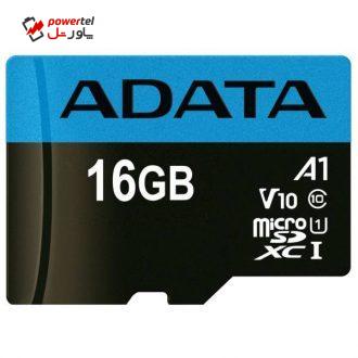 کارت حافظه microSDHC ای دیتا مدل Premier V10 A1 کلاس 10 استاندارد UHS-I سرعت 100MBps ظرفیت 16 گیگابایت