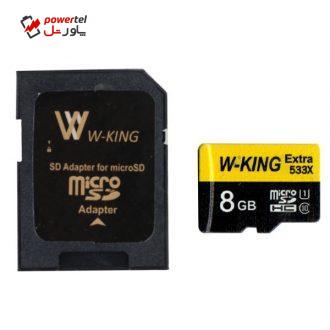 کارت حافظه microSDHC دبلیو کینگ مدل Extra 533xPlus کلاس 10 استاندارد UHS-I U1 سرعت 80MBs ظرفیت 8 گیگابایت به همراه آداپتور SD کارت حافظه microSDHC دبلیو کینگ مدل Extra 533xPlus کلاس 10 استاندارد UHS-I U1 سرعت 80MBs ظرفیت 8 گیگابایت به همراه آداپتور SD