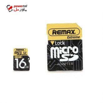 کارت حافظه microSDHC ریمکس مدل EXTREME کلاس 10 استاندارد UHS-III U3 سرعت 80MBps ظرفیت 16 گیگابایت به همراه آداپتور SD کارت حافظه microSDHC ریمکس مدل EXTREME کلاس 10 استاندارد UHS-III U3 سرعت 80MBps ظرفیت 16 گیگابایت به همراه آداپتور SD
