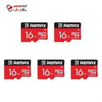 کارت حافظه microSDHC ریمکس کلاس 10 استاندارد UHS-I سرعت 48MBps ظرفیت 16 گیگابایت بسته 5 عددی کارت حافظه microSDHC ریمکس کلاس 10 استاندارد UHS-I سرعت 48MBps ظرفیت 16 گیگابایت بسته 5 عددی