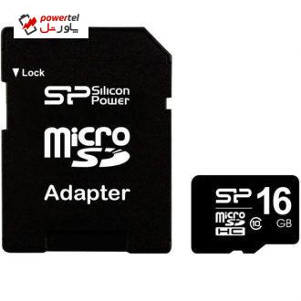کارت حافظه microSDHC سیلیکون پاور کلاس 10 سرعت 133X همراه با آداپتور تبدیل ظرفیت 16 گیگابایت