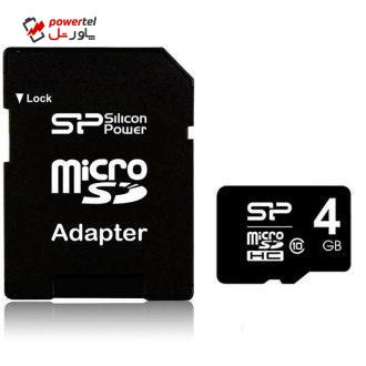 کارت حافظه microSDHC سیلیکون پاور کلاس 10 همراه با آداپتور SD ظرفیت 4 گیگابایت کارت حافظه microSDHC سیلیکون پاور کلاس 10 همراه با آداپتور SD ظرفیت 4 گیگابایت