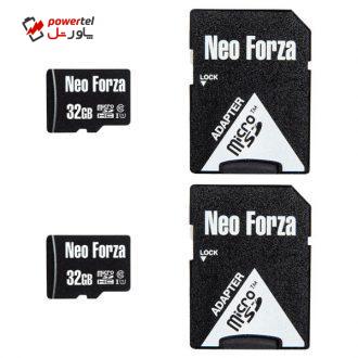 کارت حافظه microSDHC نئوفورزا کلاس 10 استاندارد UHS-I U1 سرعت 80MBps ظرفیت 32 گیگابایت به همراه آداپتور SD بسته 2عددی
