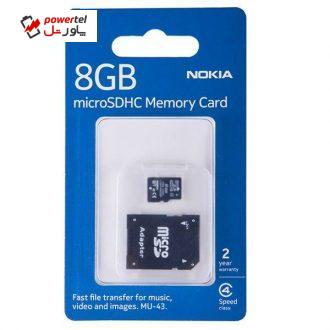 کارت حافظه microSDHC نوکیا مدل MU-43 کلاس 4 به همراه آداپتور SD ظرفیت 8 گیگابایت